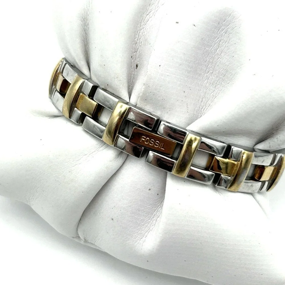 Vintage Y2K Fossil Women's f2 ES-9752 Two-Tone Tonneau Bracelet Watch Working